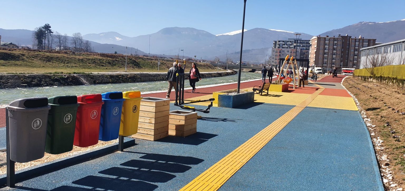 The new sports and recreation center on the quay of the river Vardar
